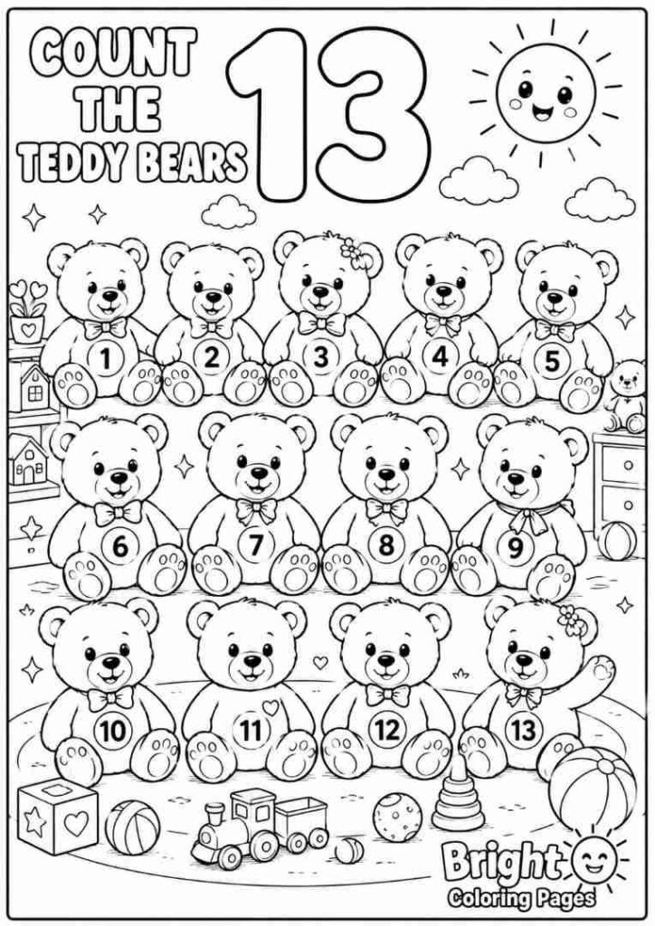 Count the Teddy Bears coloring page 