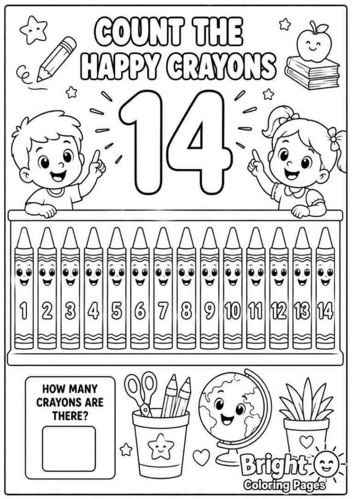 Count the Happy Crayons free printable coloring pages for preschoolers 