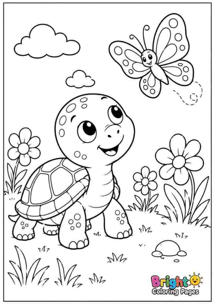 Turtle with a Butterfly free printable coloring pages for kids 