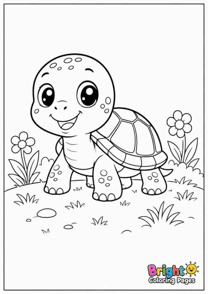 Cute Baby Turtle free coloring page for kids 
