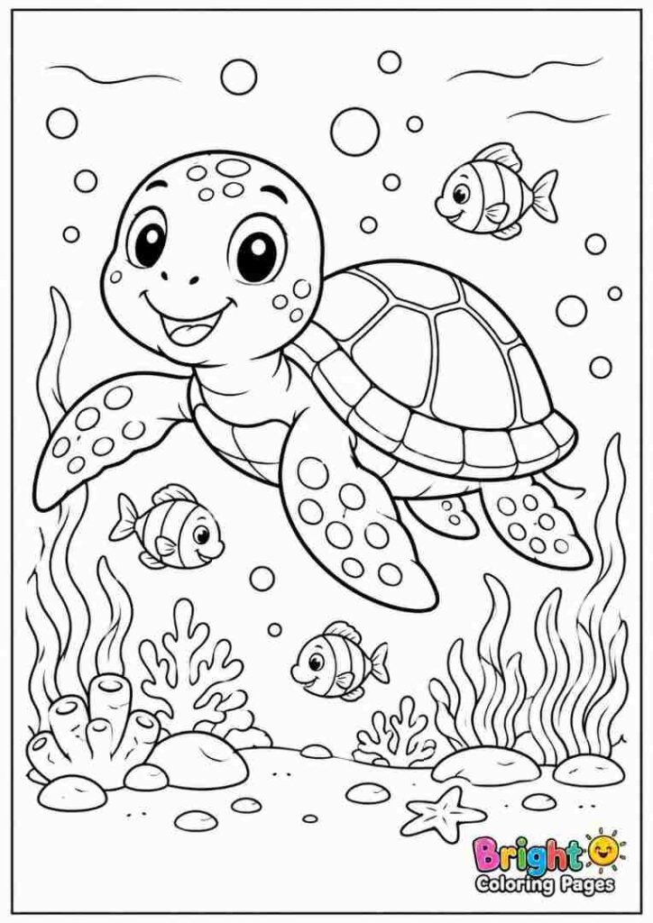 Sea Turtle Swimming free printable coloring pages for preschoolers 