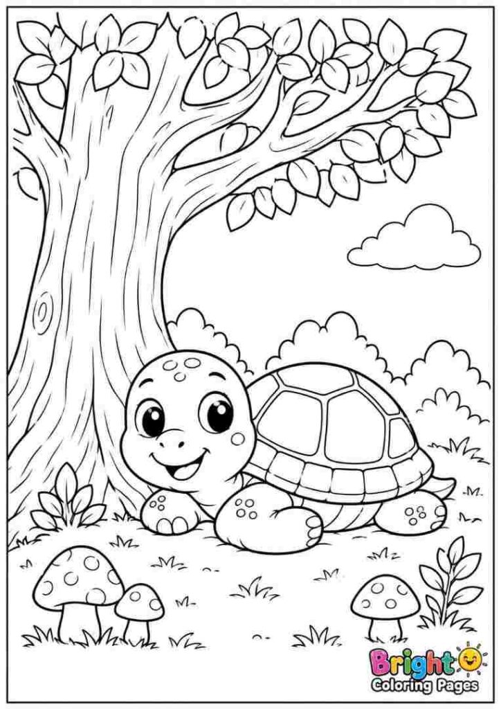 Turtle Under a Tree free printable coloring pages for preschool kids 