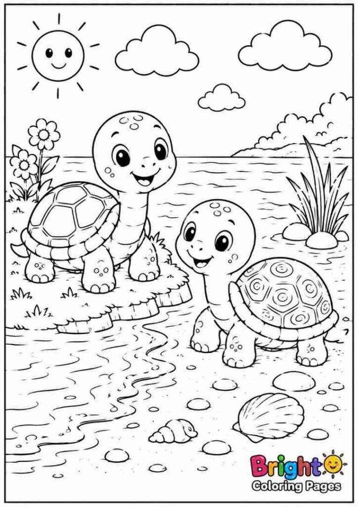 Turtles at the Water’s Edge free printable coloring pages for kids 