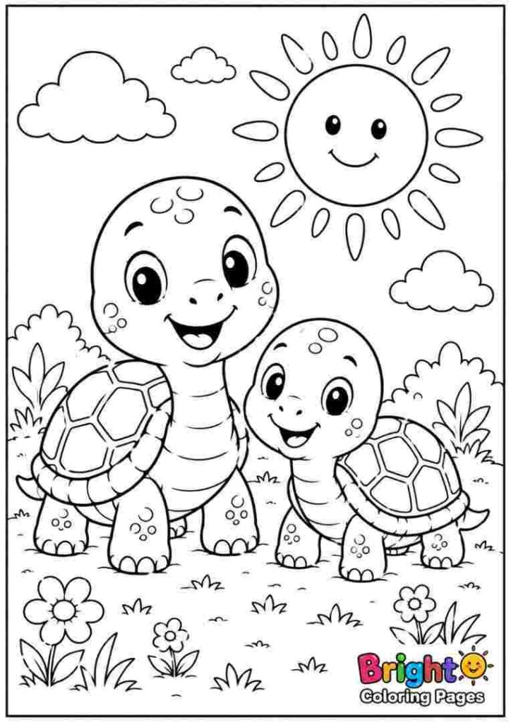 Turtle in the Sunshine free printable coloring pages for children 
