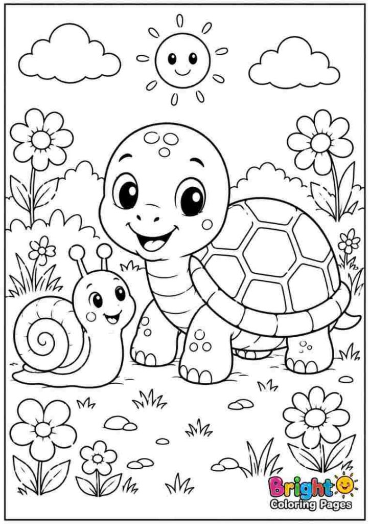 Turtle and Snail Friends free coloring page for preschool kids 