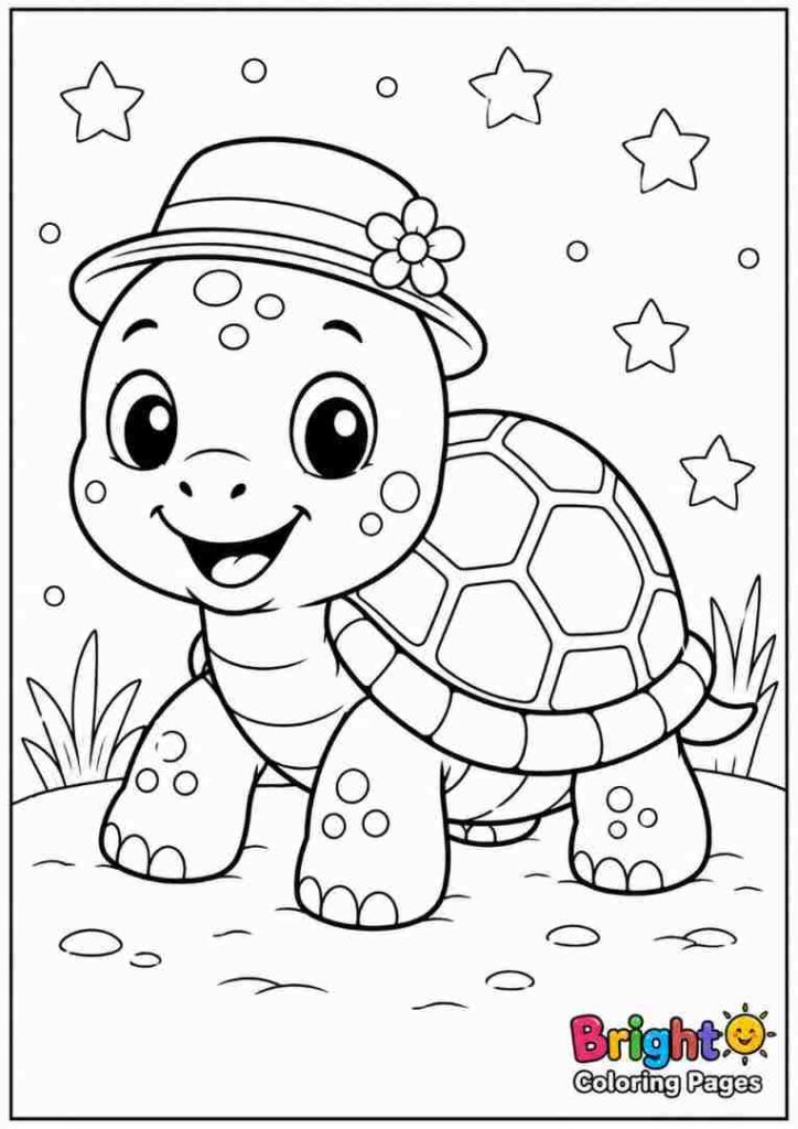 Turtle with a Hat free printable coloring pages download for children 