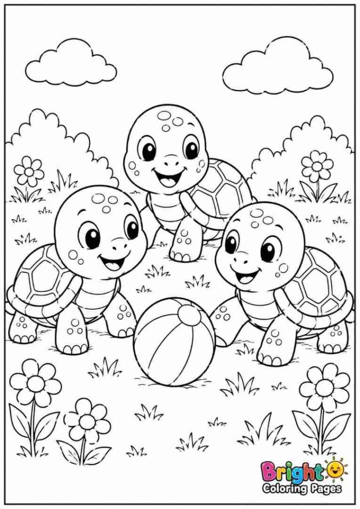 Turtle Playing in the Grass free printable coloring pages for kids 