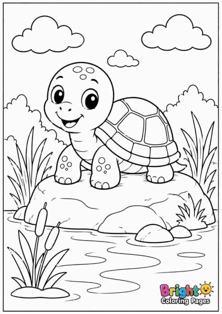 Turtle on a Rock free printable coloring pages for kids 
