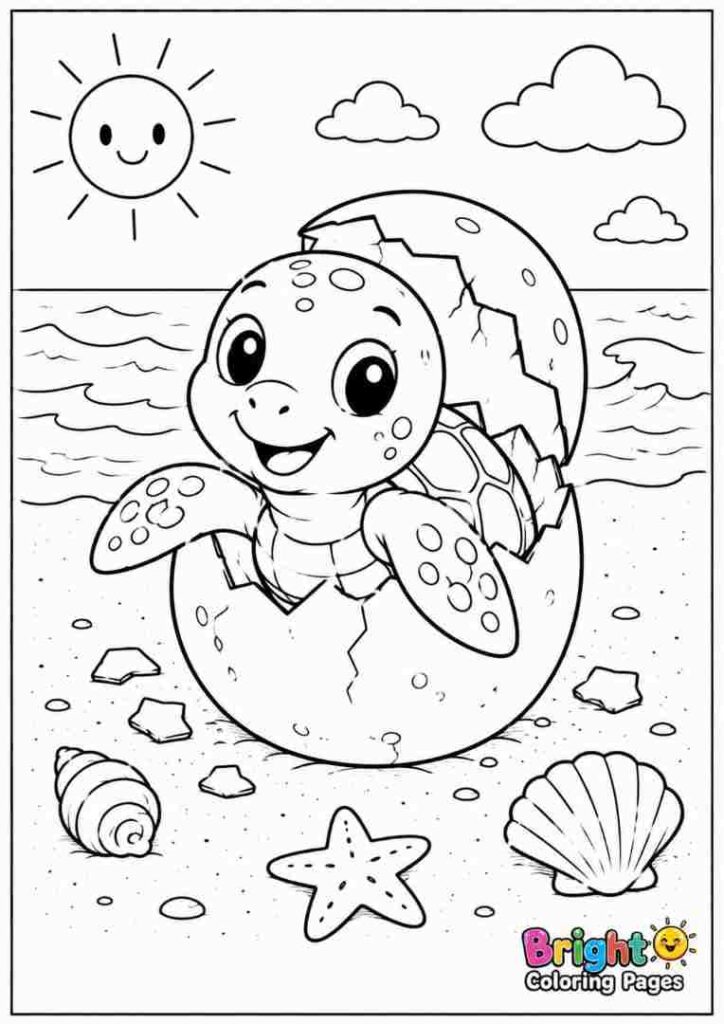 Baby Turtle Hatching free coloring page for children 