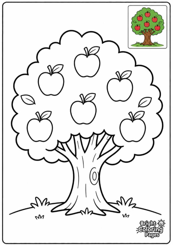Apple Tree free coloring page for preschool kids 