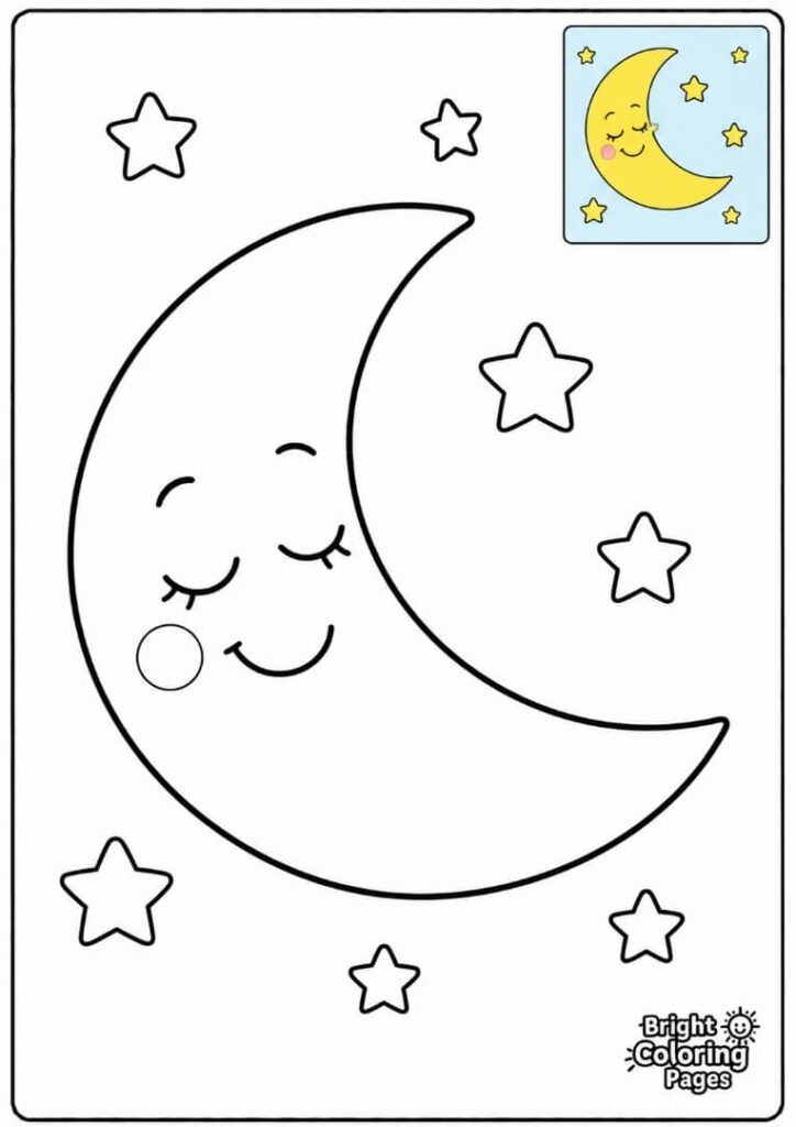 Smiling Moon coloring page for kids 