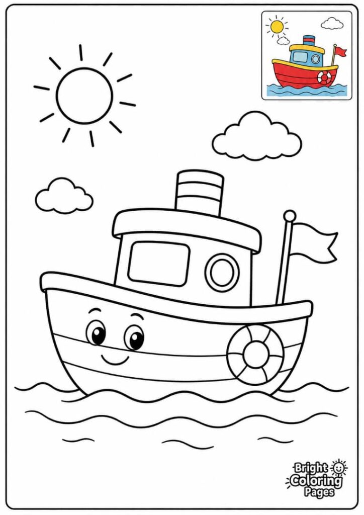 Little Boat Color Page for preschool kids 