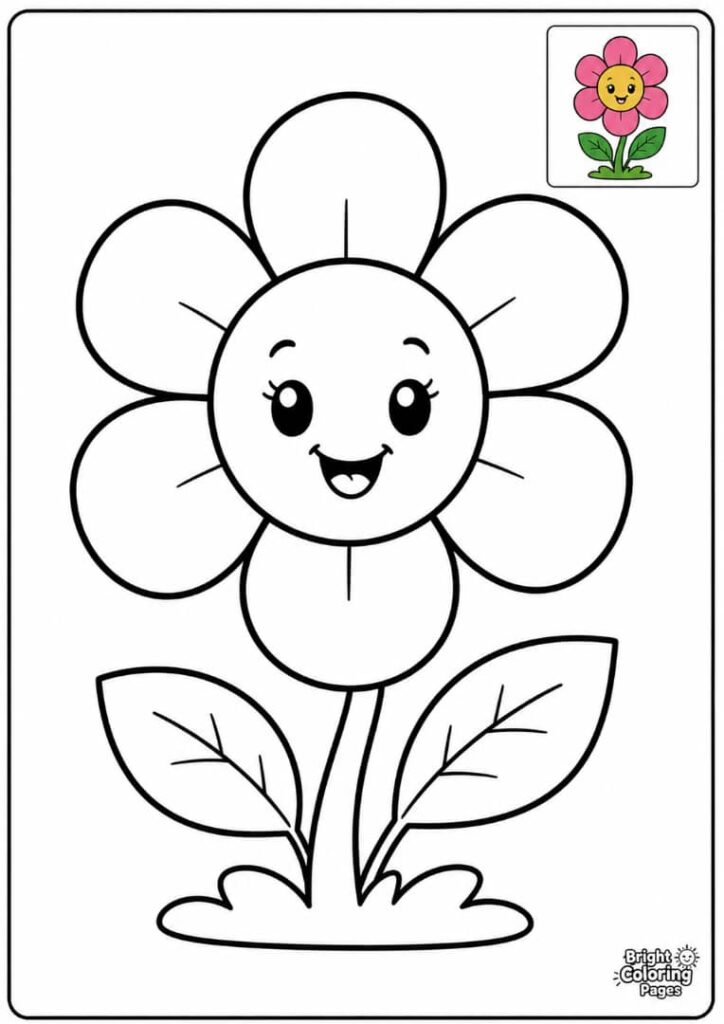 Free Smiling Flower coloring page for preschool kids 