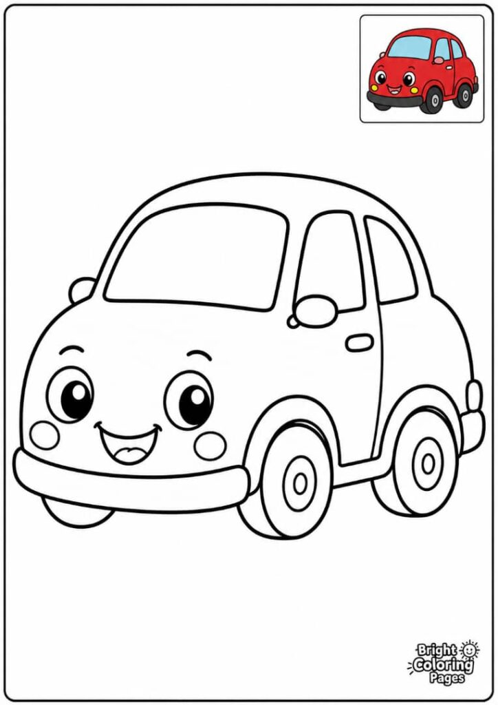 Cute Little Car free coloring page for preschool kids 
