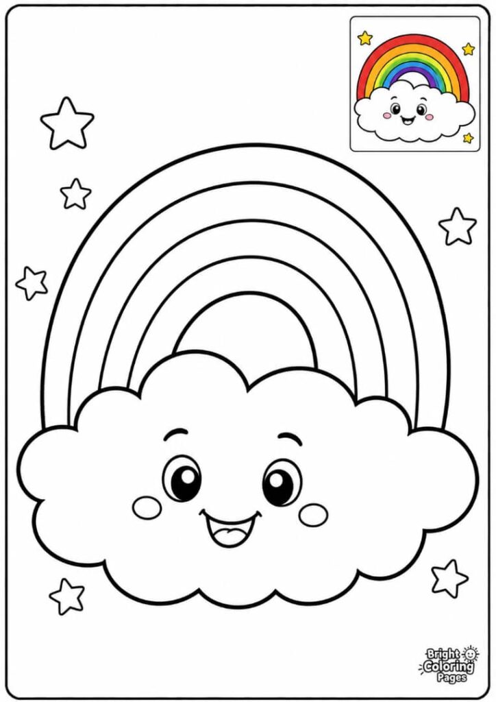 Rainbow Cloud Coloring Page for preschool kids 