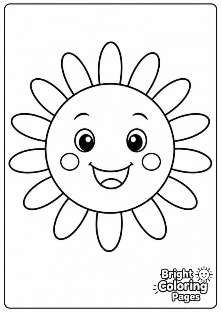Cute Happy Sun free coloring page for preschool kids 