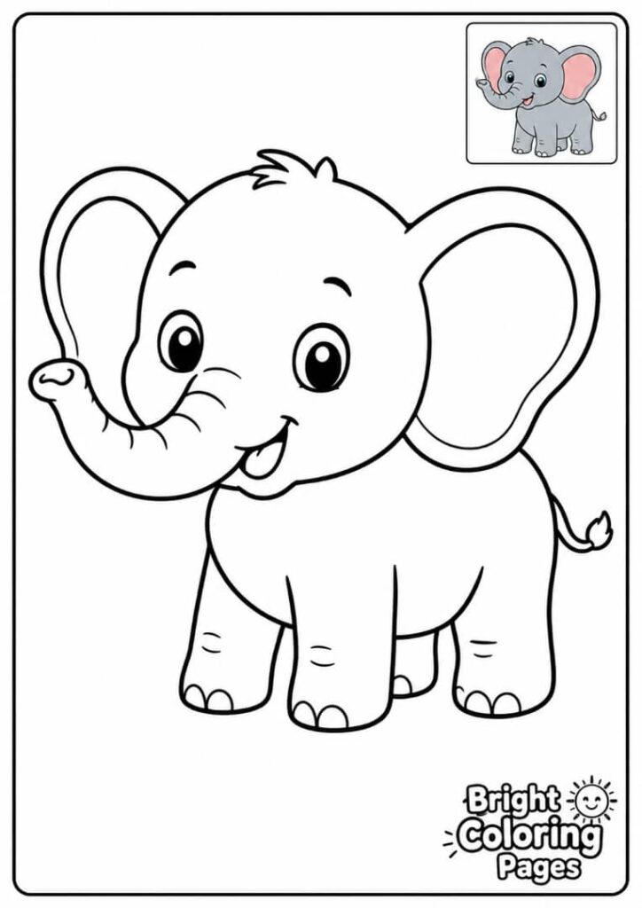 Easy Baby Elephant free printable coloring pages for preschool kids