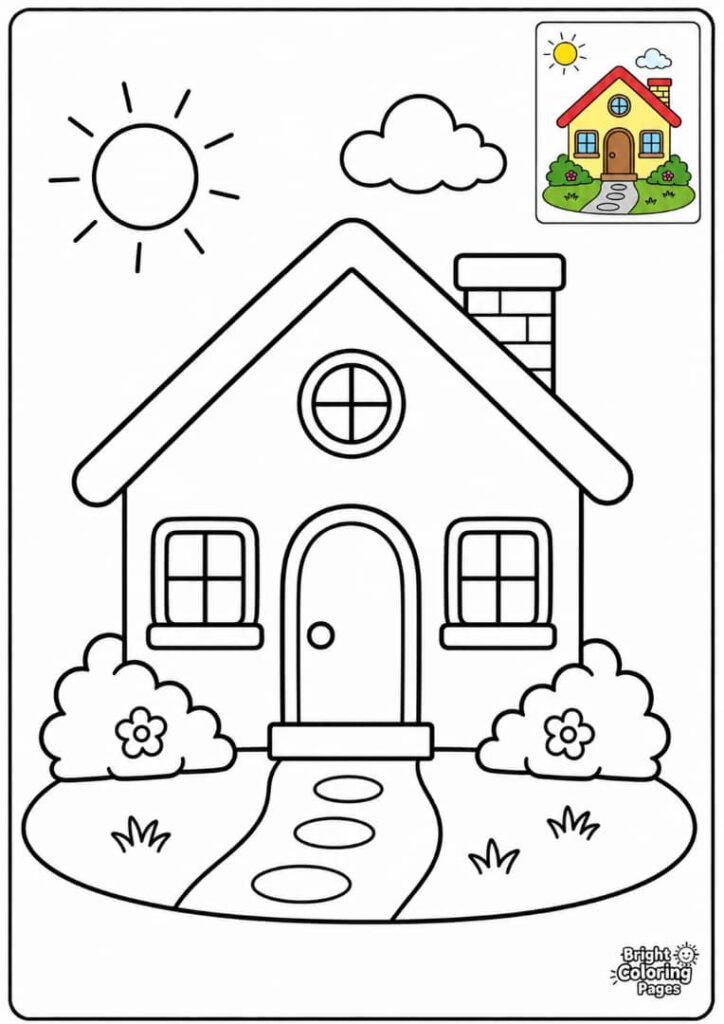 Tiny Beautiful house free coloring page for preschoolers 