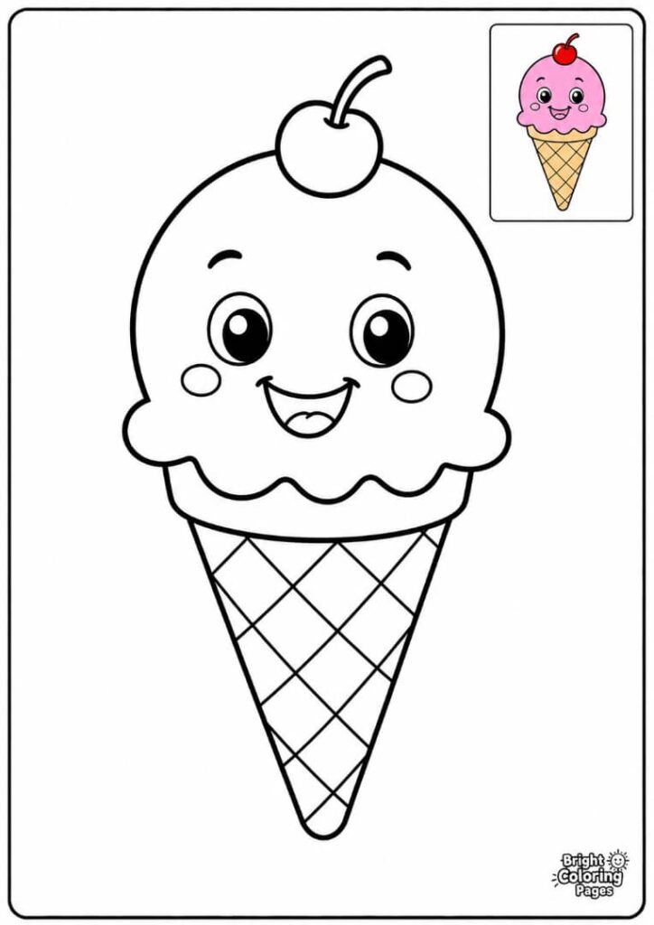 Ice Cream Cone coloring page for preschool kids 