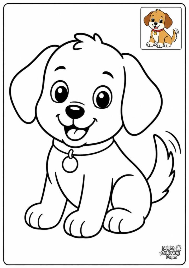 Cute Friendly Dog Printable Download coloring page for preschoolers 