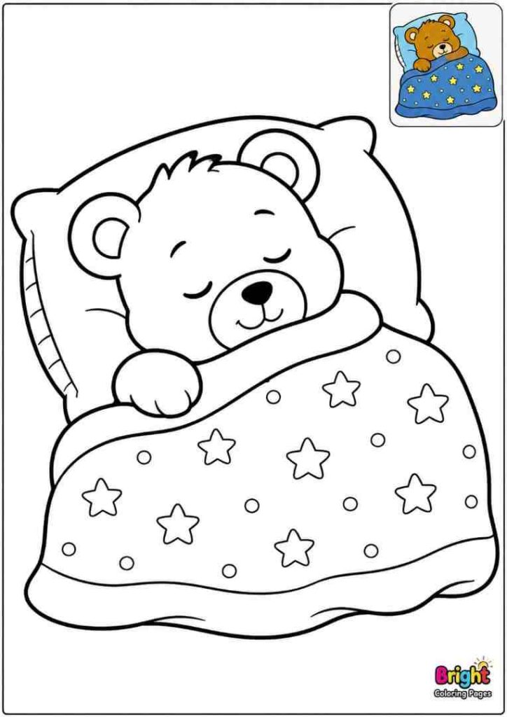 A sleeping teddy bear free printable coloring pages for kids