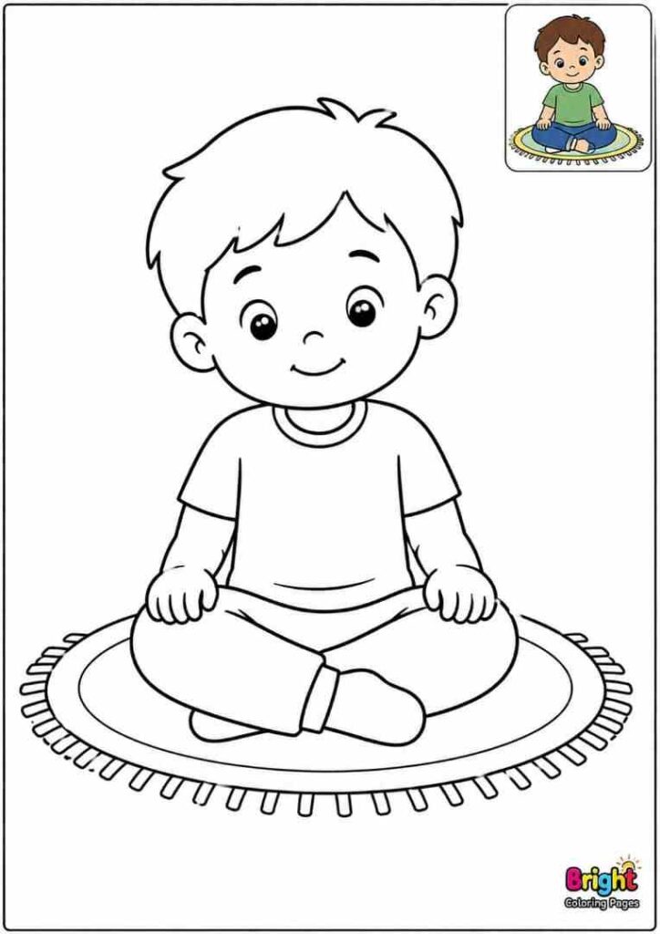 Child Sitting on a Mat fee coloring page for kids