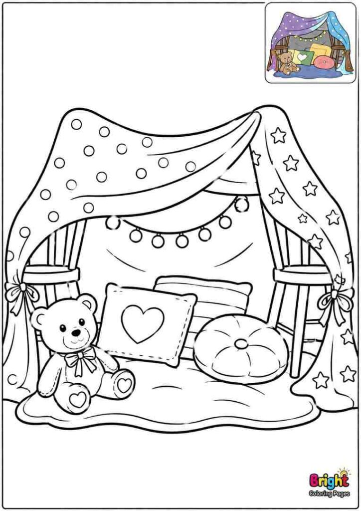 Cozy Blanket Fort free download coloring page for kids