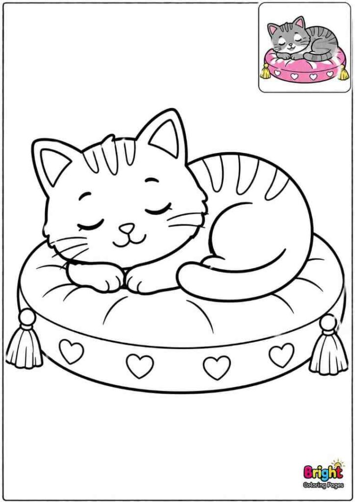 Calm Cat on a Cushion coloring page for children