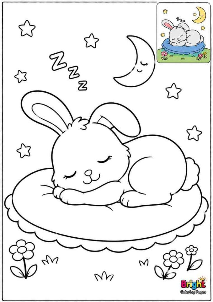 Sleeping Bunny free coloring page for kids