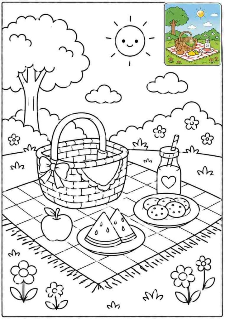Peaceful Picnic Blanket coloring page for kids