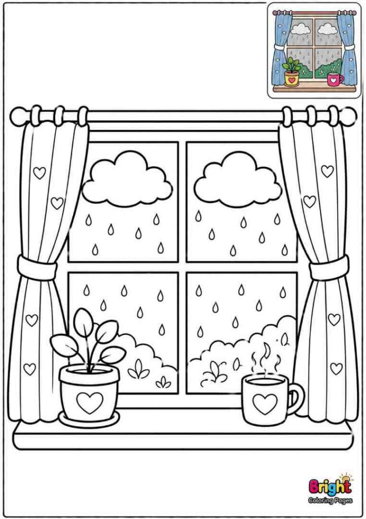 Soft Rainy Window free printable coloring pages for preschool kids