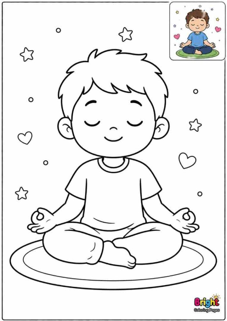 Child Meditating free printable coloring page