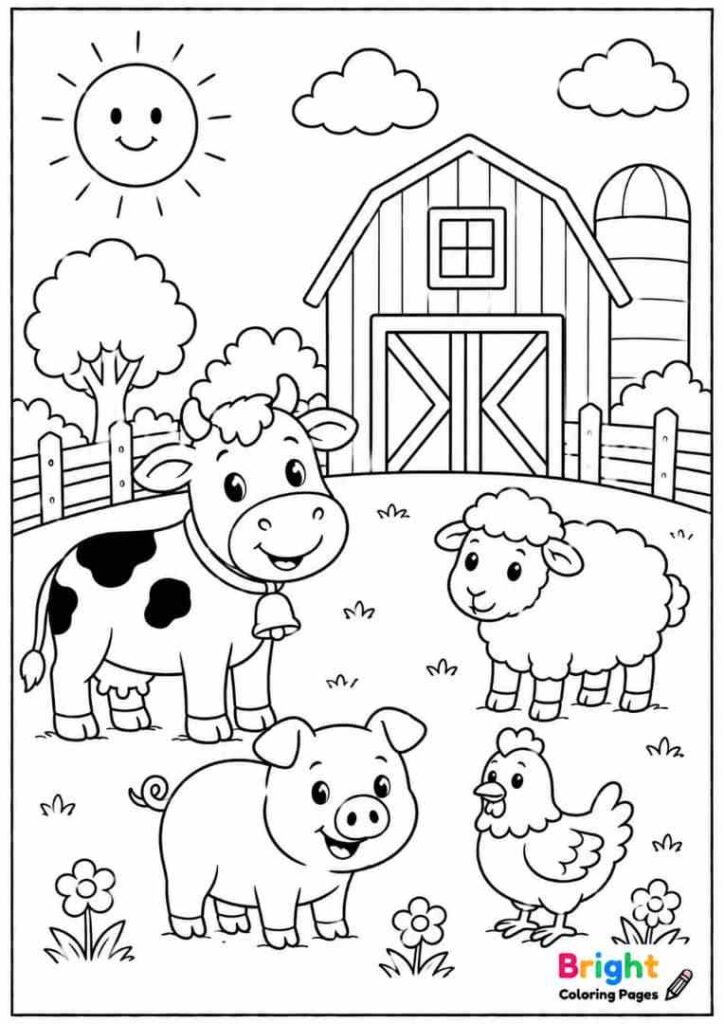 Simple Farm Rhyme Scene coloring page 