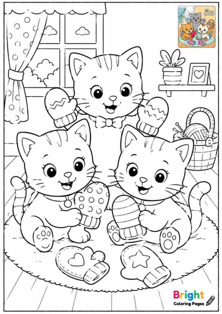 Three Little Kittens free coloring page for kids 