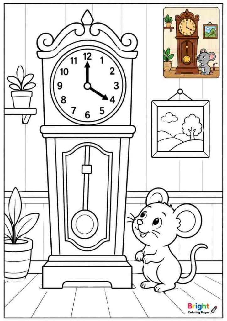 Hickory Dickory Dock free coloring page 
