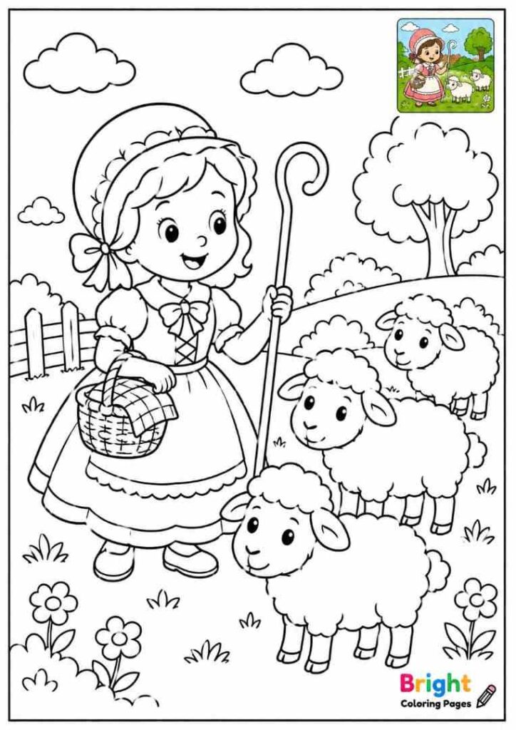Little Bo Peep free printable coloring page for children 