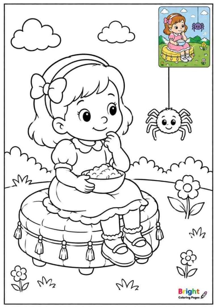 Little Miss Muffet free printable coloring page for kids 