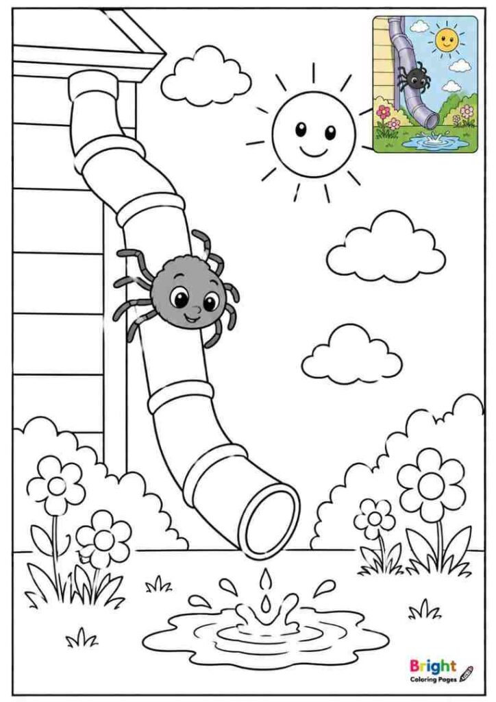 Itsy Bitsy Spider free printable coloring page for children 