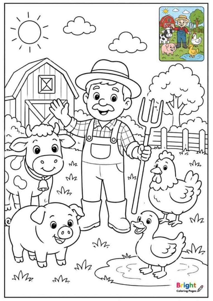Old MacDonald Had a Farm free printable coloring page for preschool kids 