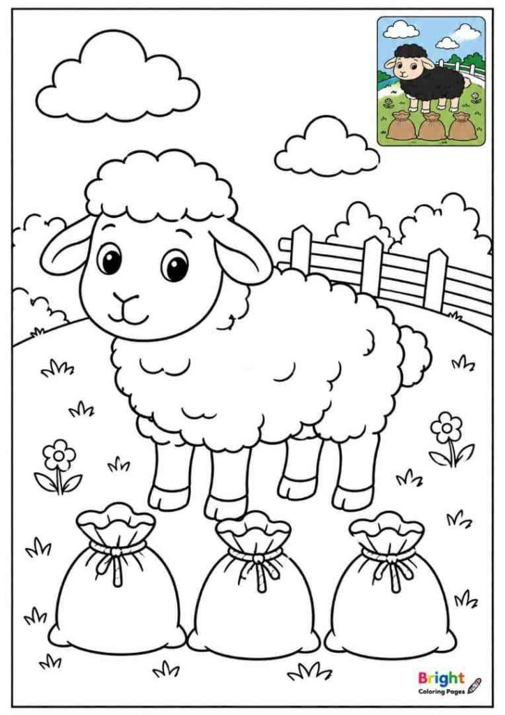 Baa Baa Black Sheep free download coloring page for preschool kids 