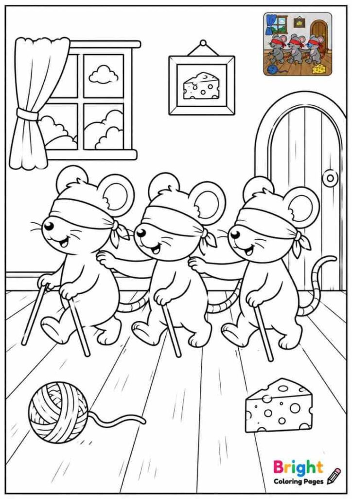 Three Blind Mice coloring page for kids 