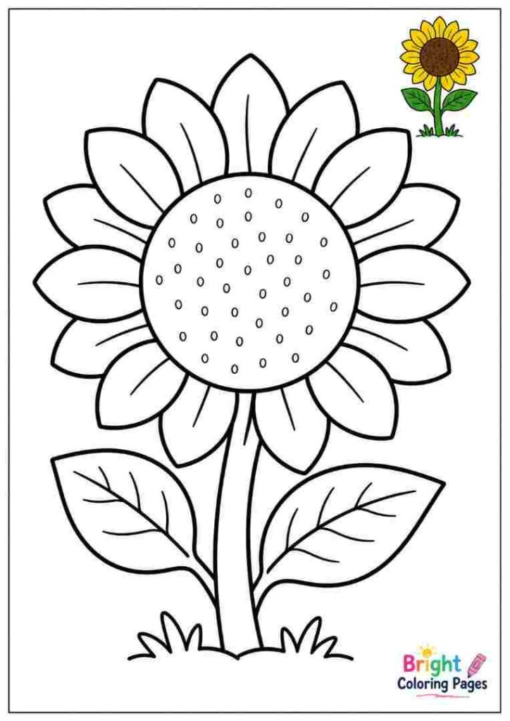 Happy Sunflower Coloring Page for children 