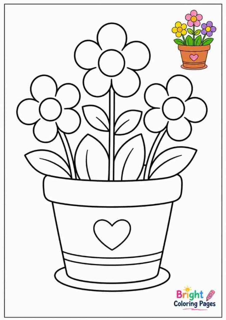 Flower Pot Coloring Page for kids