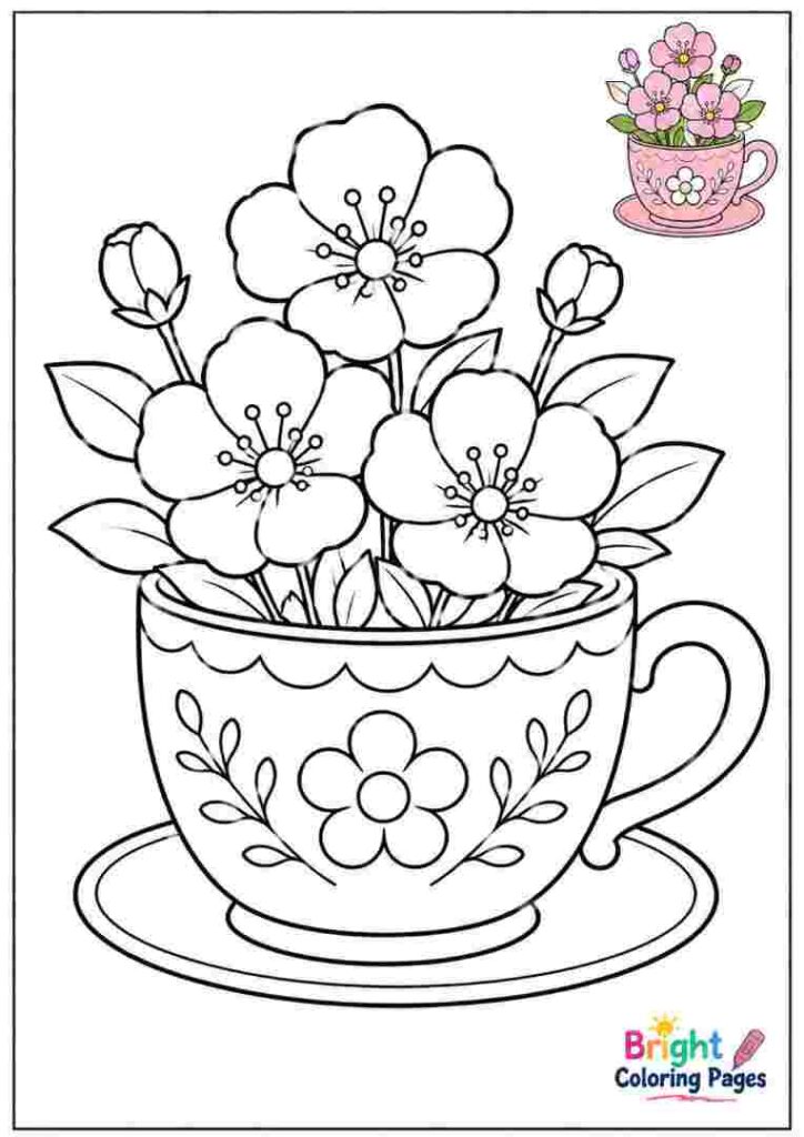 Simple Blossom Cup Coloring Page for Children 