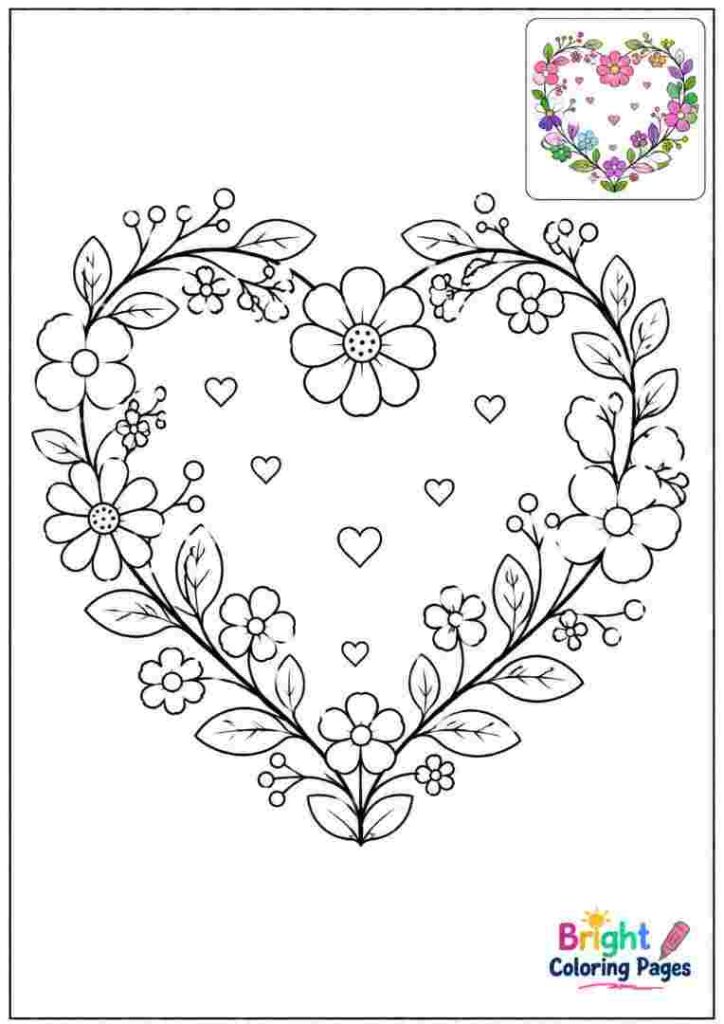 Heart Flower Coloring Page for kids 