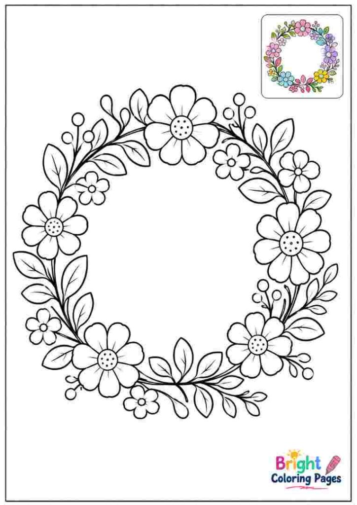 Flower Wreath Coloring Page for kids 