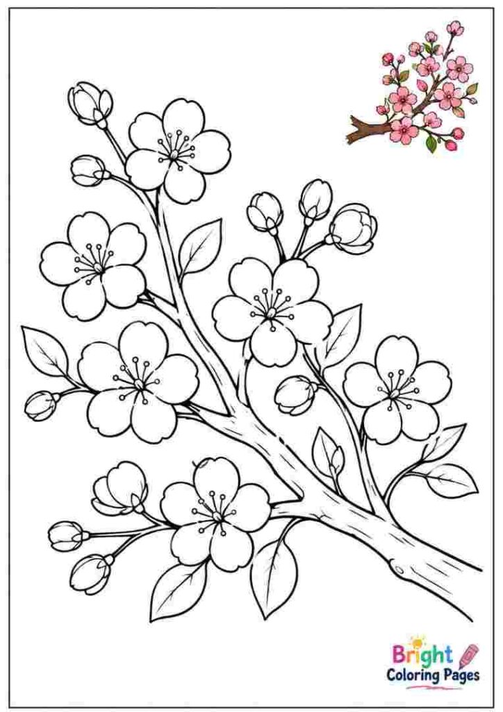 Blossom Branch Coloring Page for kids