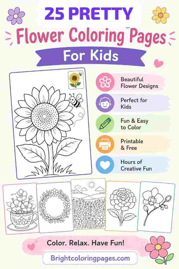 25 pretty flower coloring pages for kids