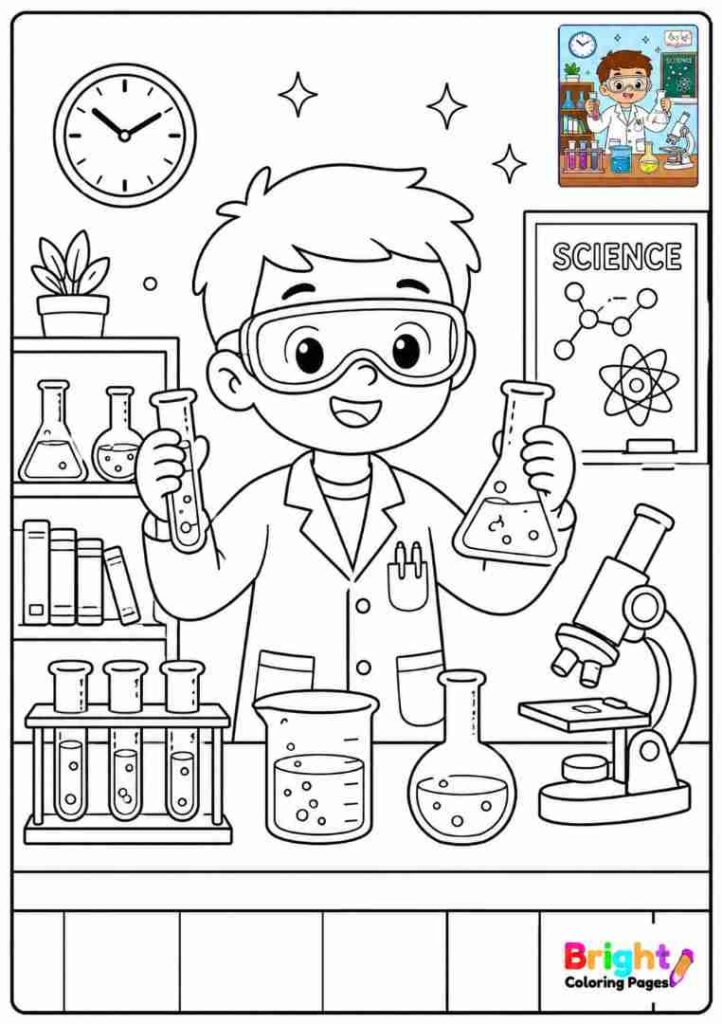 Scientist in the Lab coloring pages for kids 