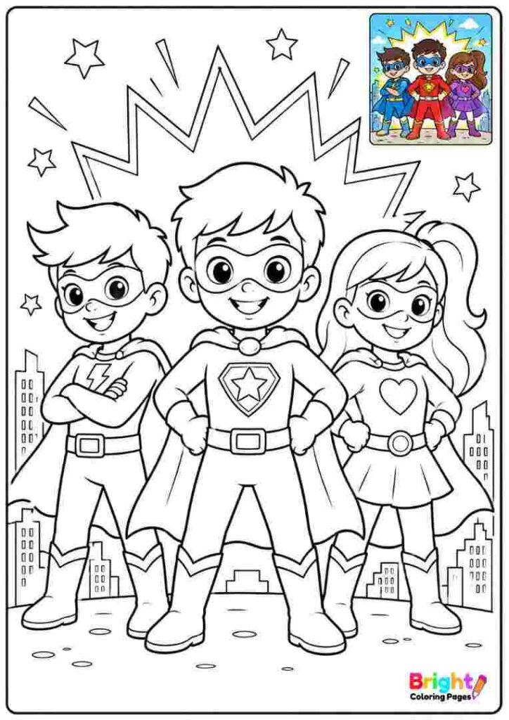 Superhero Team coloring page for kids 